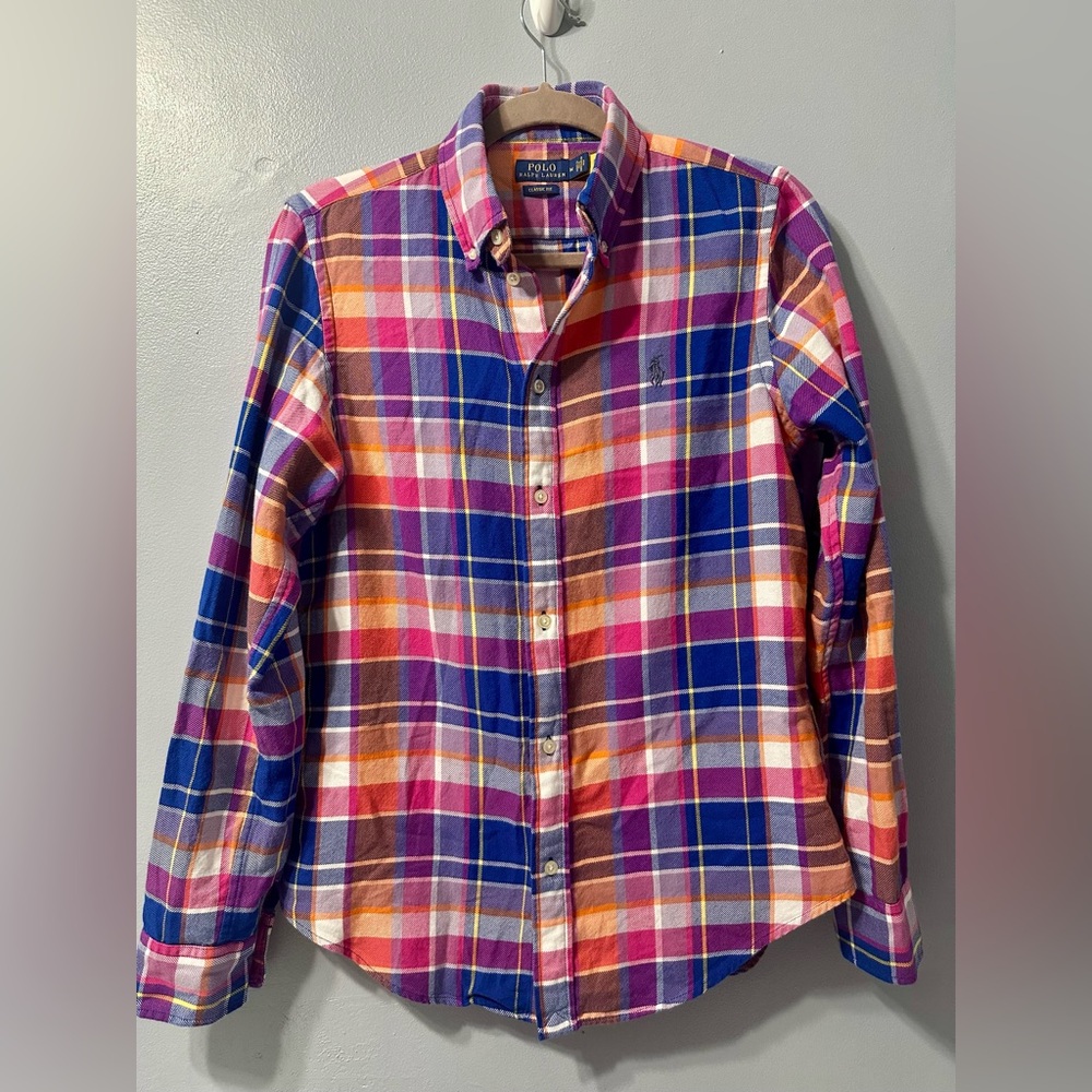 POLO RALPH LAUREN Men’s Classic Fit Multicolor Madras Plaid‎ Oxford Shirt Medium